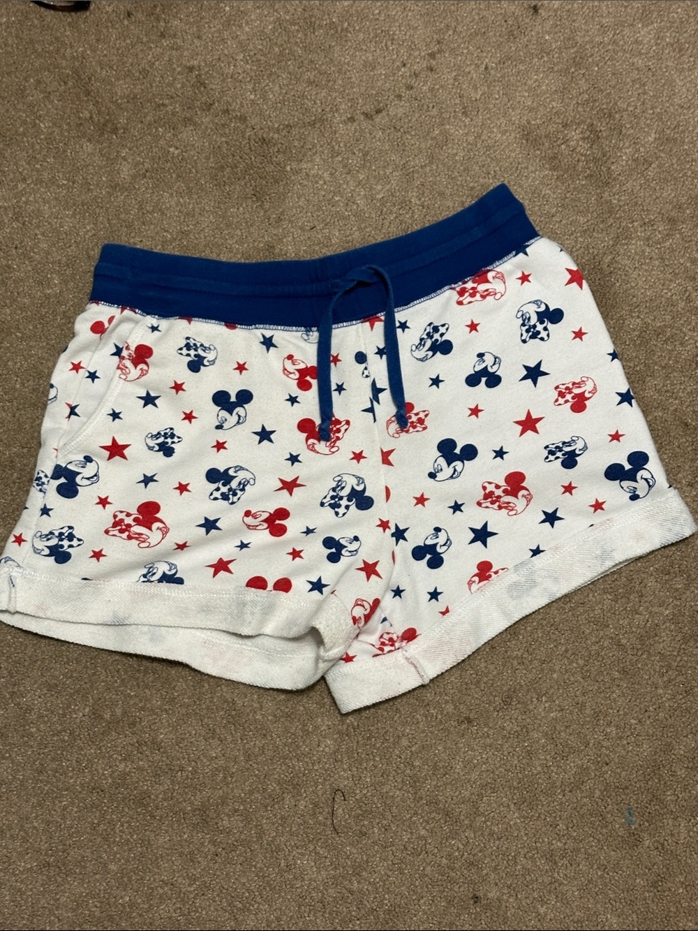 Disney women’s Patriotic Mickey & Minnie white shorts with blue & red accents